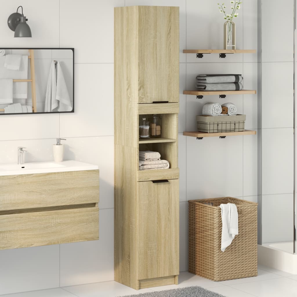 Baderomsskap Sonoma Eik 32X34X188,5 Cm Konstruert Tre