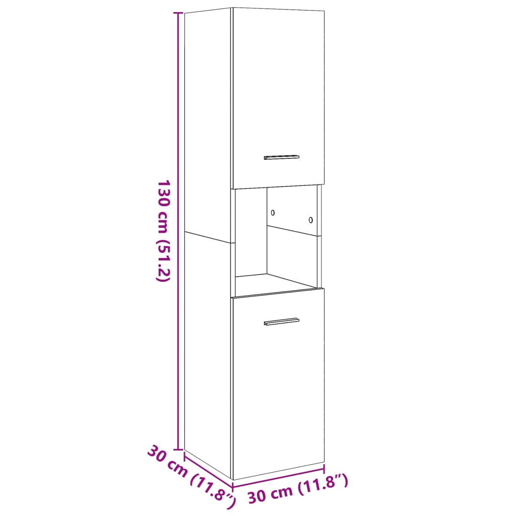 Hengende Baderomsskap Gammelt Tre 30X30X130 Cm Konstruert Tre
