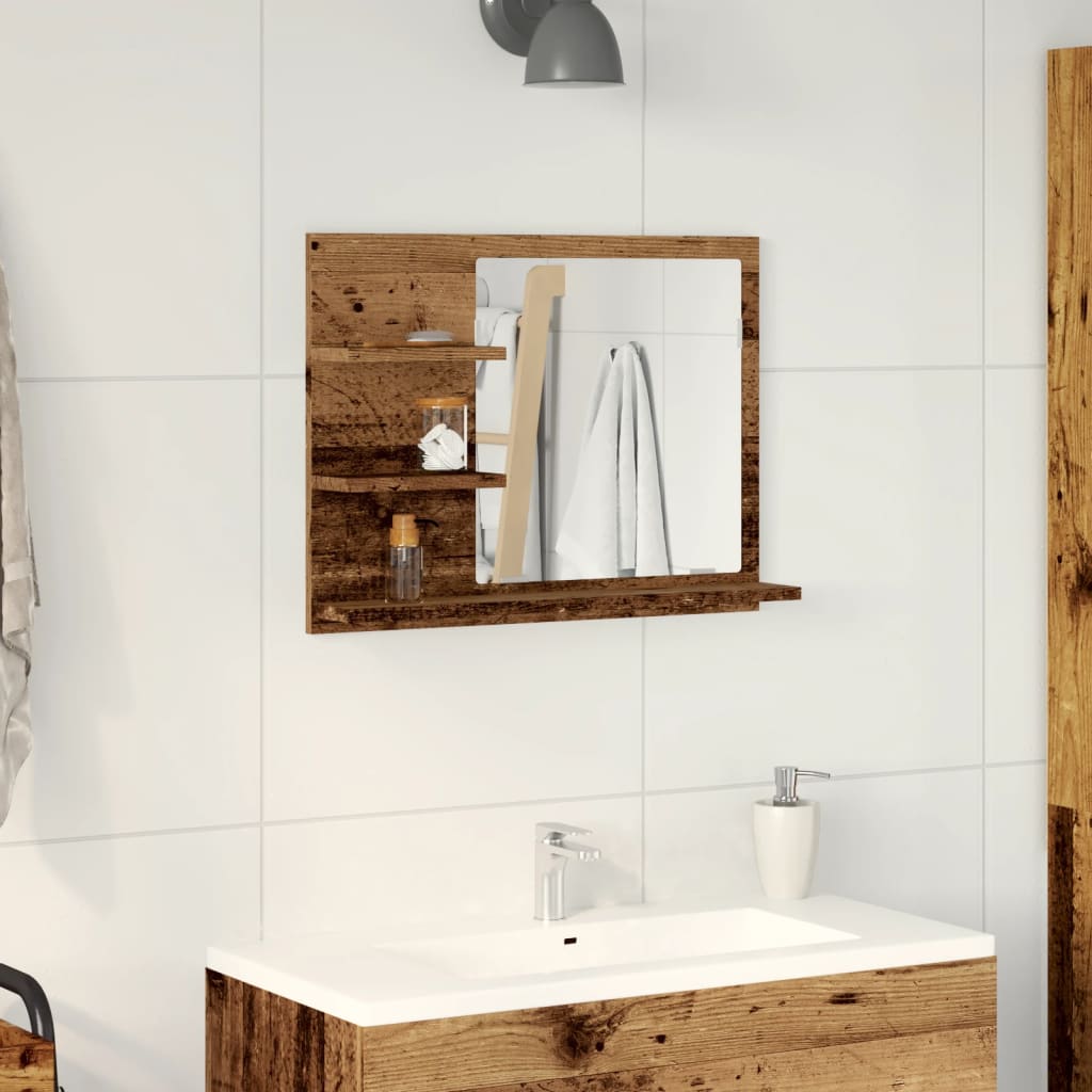 Baderomshylle Med Speil Gammelt Tre 60X10,5X45 Cm