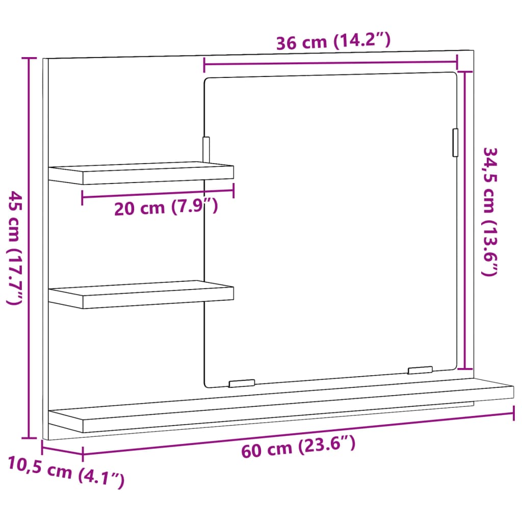 Baderomshylle Med Speil Gammelt Tre 60X10,5X45 Cm