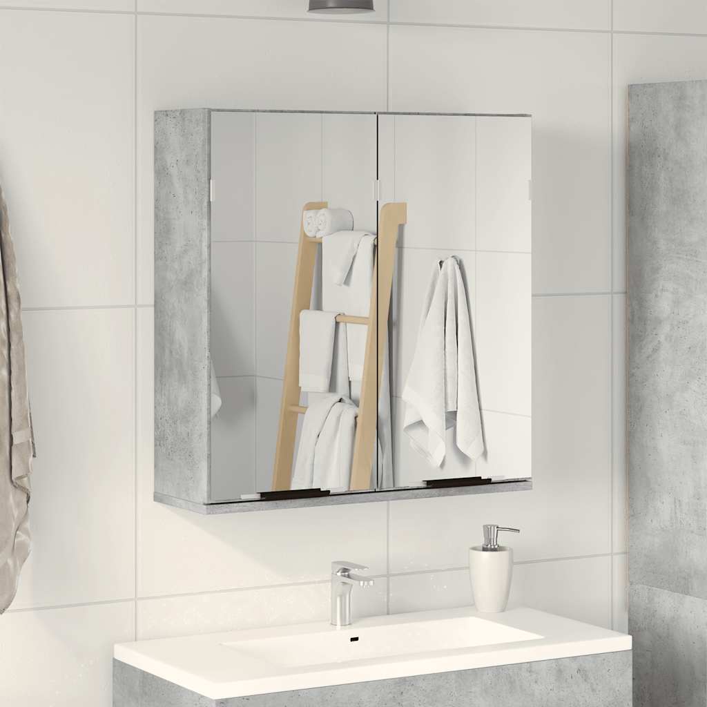 Baderomshylle Med Speil Betonggrå 64X20X66,5 Cm Konstruert Tre