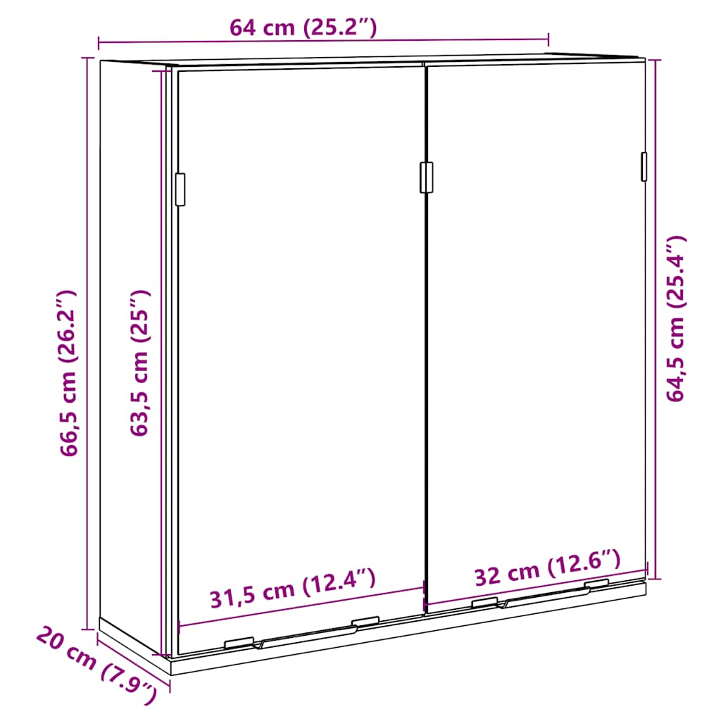 Baderomshylle Med Speil Betonggrå 64X20X66,5 Cm Konstruert Tre