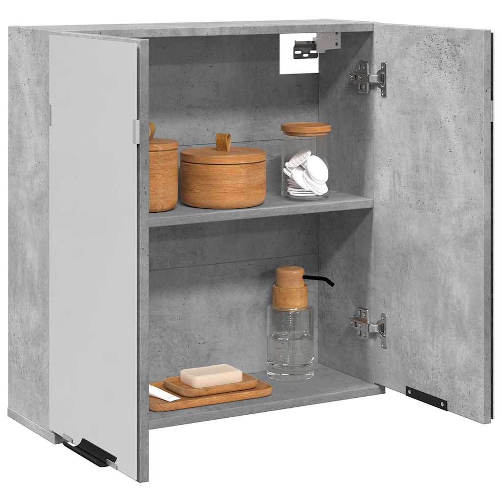 Baderomshylle Med Speil Betonggrå 64X20X66,5 Cm Konstruert Tre