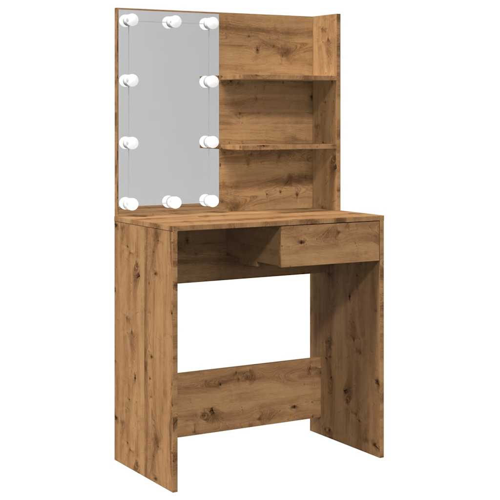 Sminkebord Med Led Artisan Eik 74,5X40X141 Cm