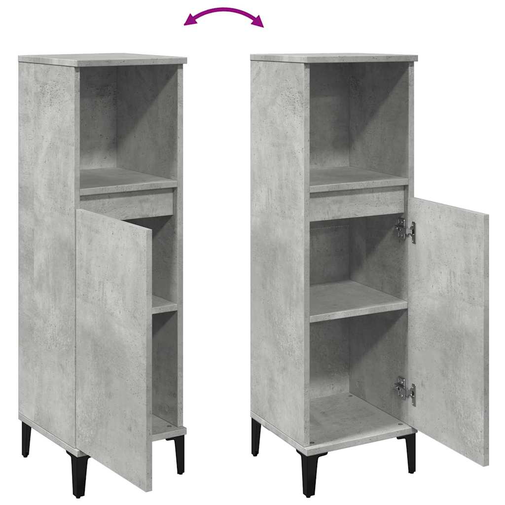 Baderomsskap Betonggrå 30X30X100 Cm Konstruert Tre