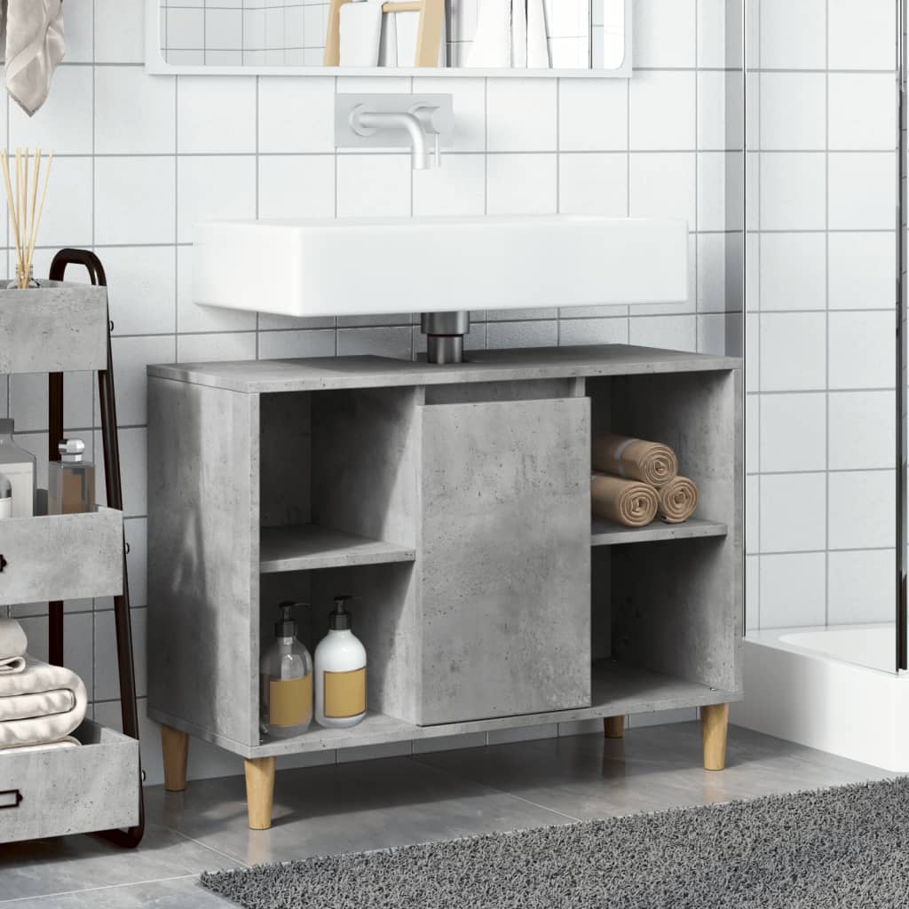 Baderomsskap Betonggrå 80X33X60 Cm Konstruert Tre