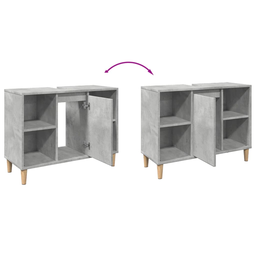 Baderomsskap Betonggrå 80X33X60 Cm Konstruert Tre