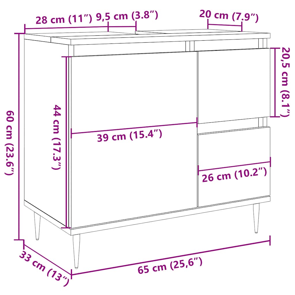 Baderomsskap Artisan Eik 65X33X60 Cm Konstruert Tre