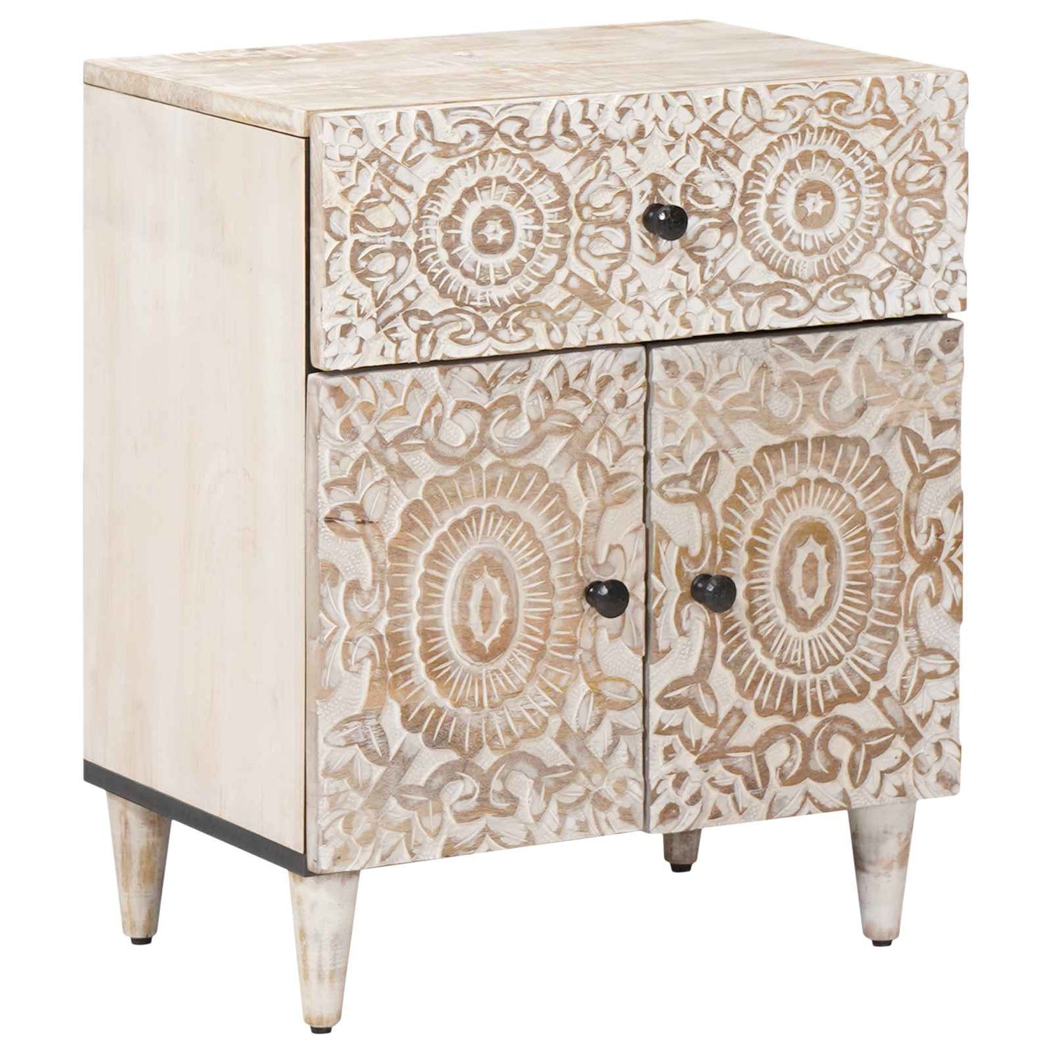 Sengekabinett Med Skuff Hvit 50 X 33 X 60 Cm Massiv Mango Tre