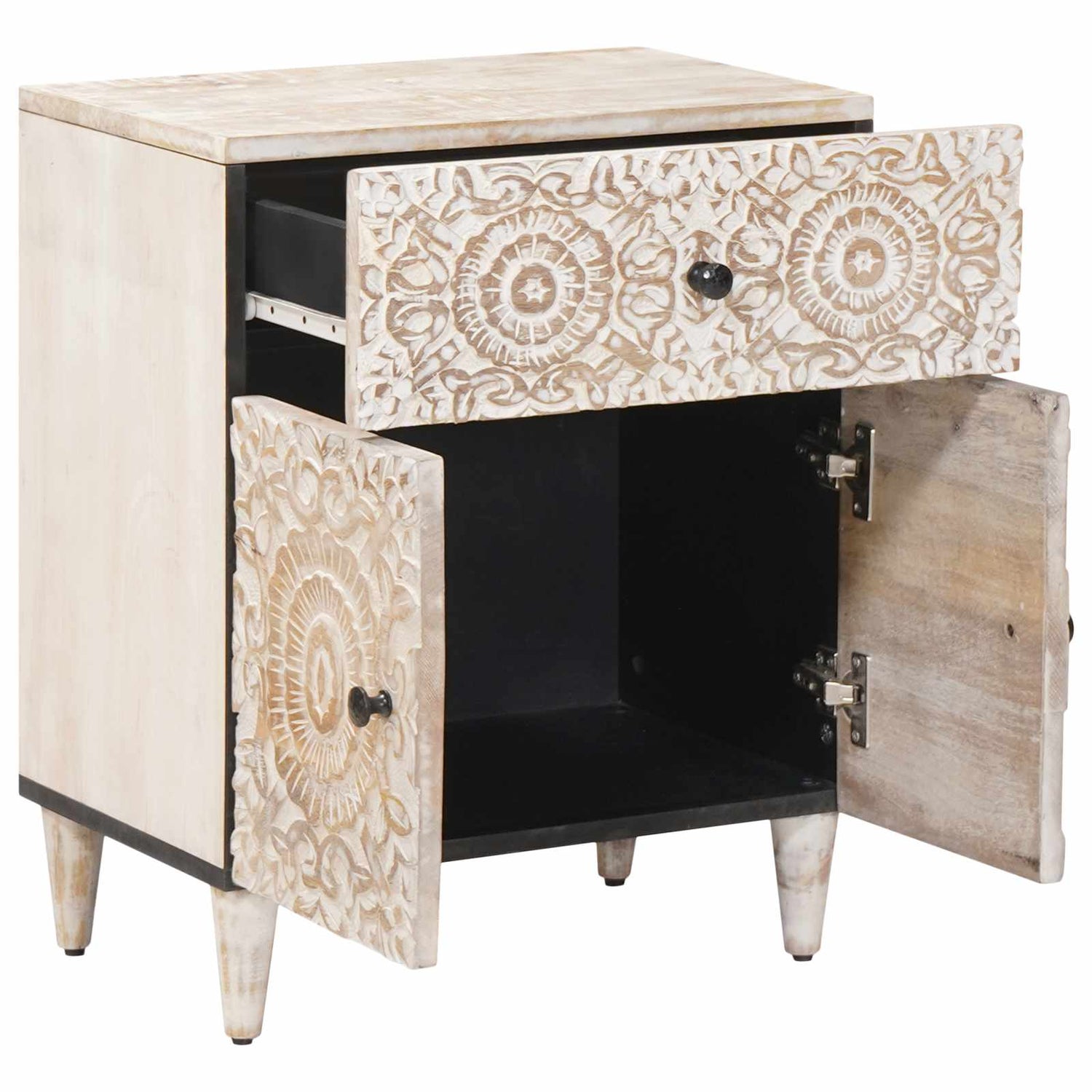 Sengekabinett Med Skuff Hvit 50 X 33 X 60 Cm Massiv Mango Tre