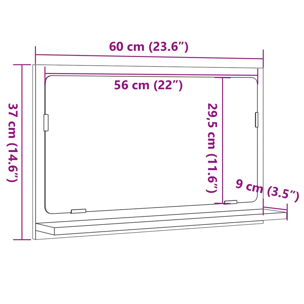 Baderomshylle Med Speil Betonggrå 60X11X37 Cm Konstruert Tre