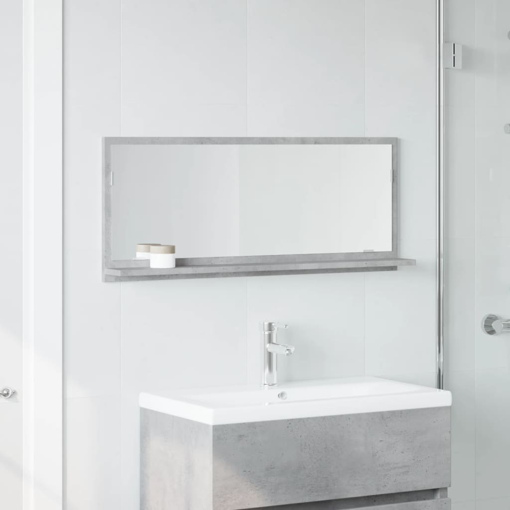 Baderomshylle Med Speil Betonggrå 90X11X37 Cm Konstruert Tre