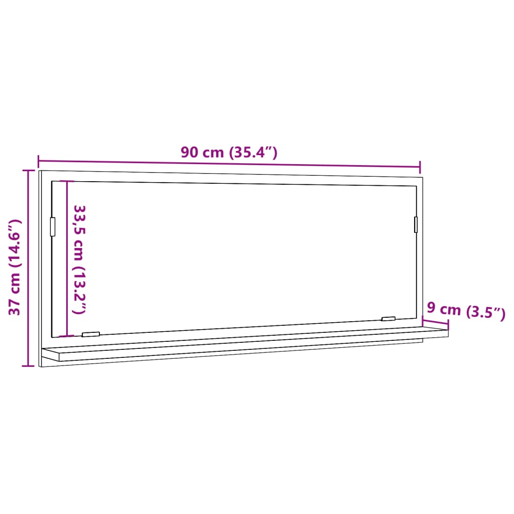 Baderomshylle Med Speil Betonggrå 90X11X37 Cm Konstruert Tre