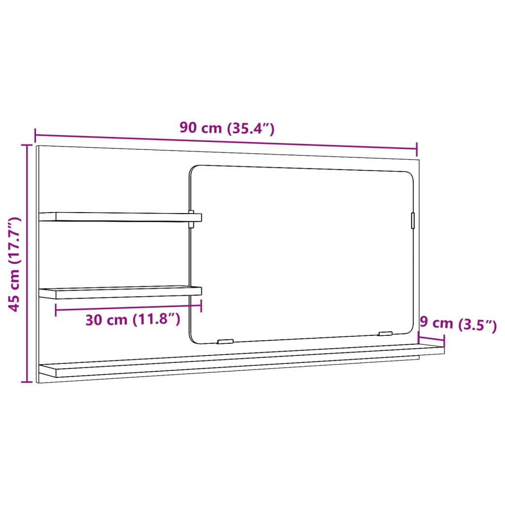 Baderomshylle Med Speil Artisan Eik 90X11X45 Cm Konstruert Tre