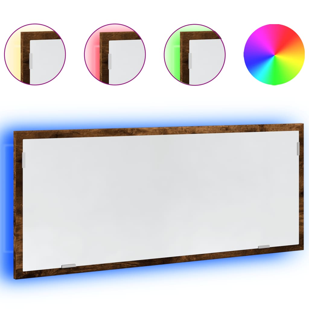 Baderomsspeil Med Led Røkt Eik 100X8,5X37 Cm Konstruert Tre
