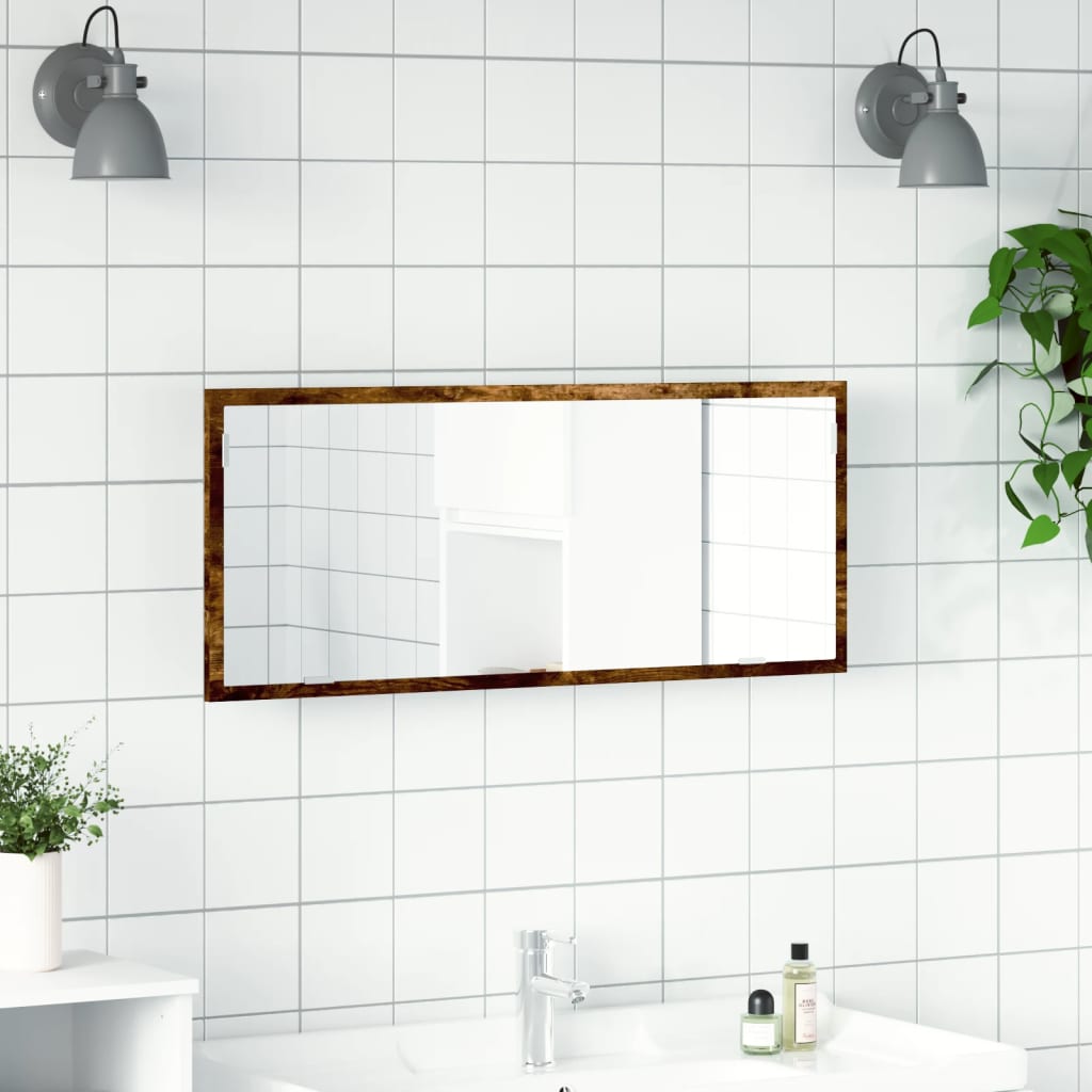 Baderomsspeil Med Led Røkt Eik 100X8,5X37 Cm Konstruert Tre