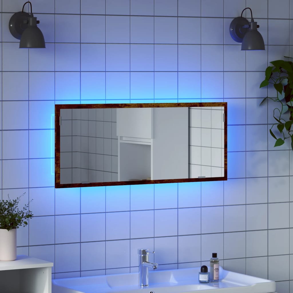 Baderomsspeil Med Led Røkt Eik 100X8,5X37 Cm Konstruert Tre