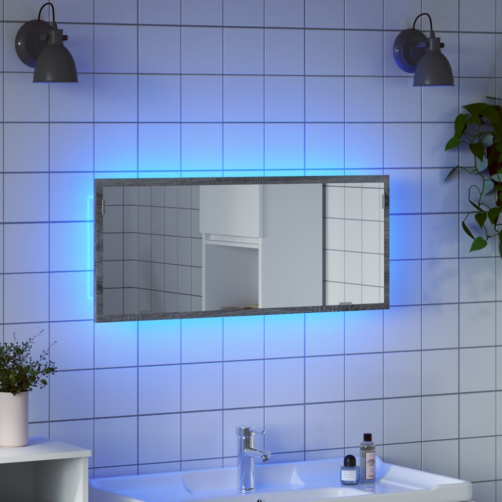 Baderomsspeil Med Led Grå Sonoma 100X8,5X37 Cm Konstruert Tre