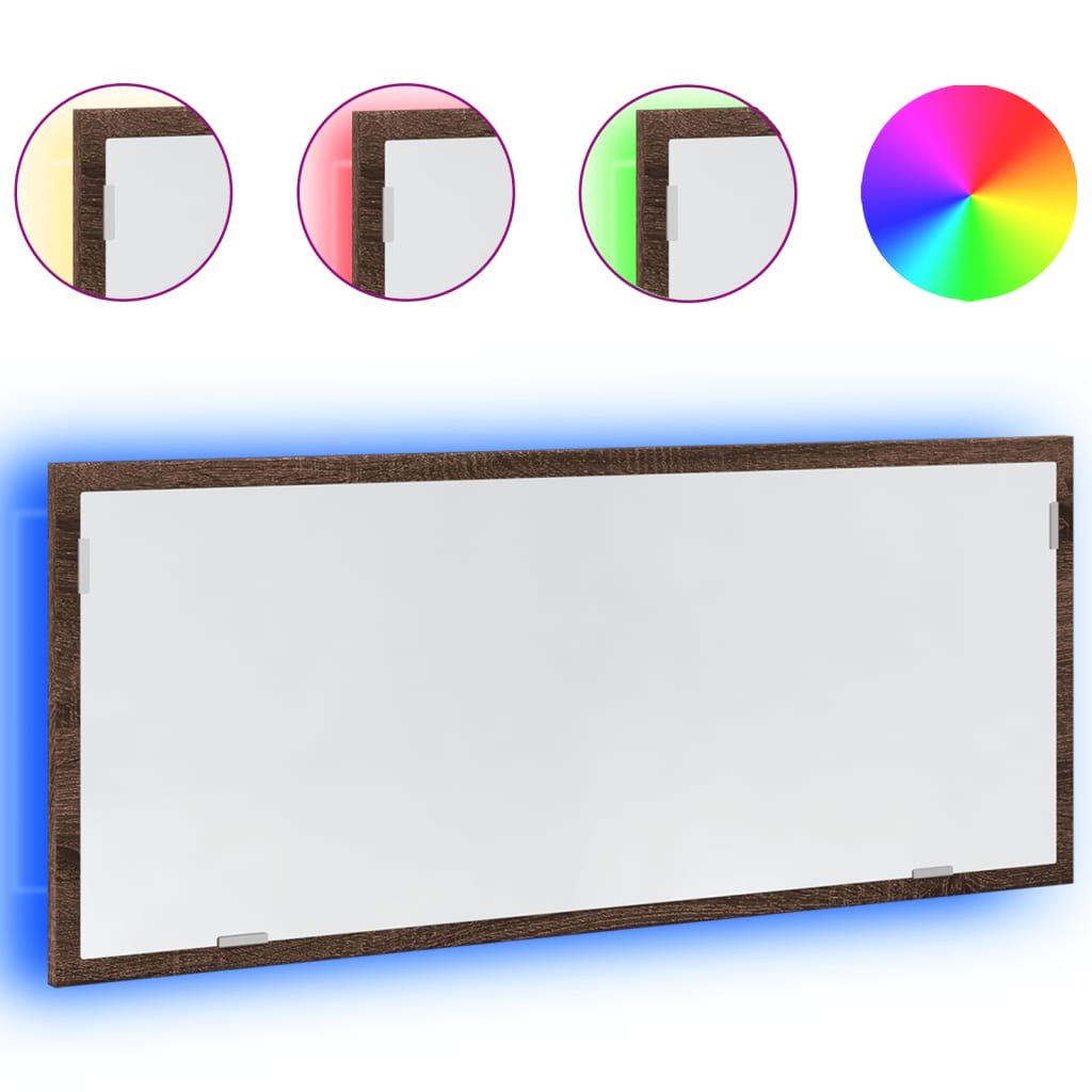 Baderomsspeil Med Led Brun Eik 100X8,5X37 Cm Konstruert Tre