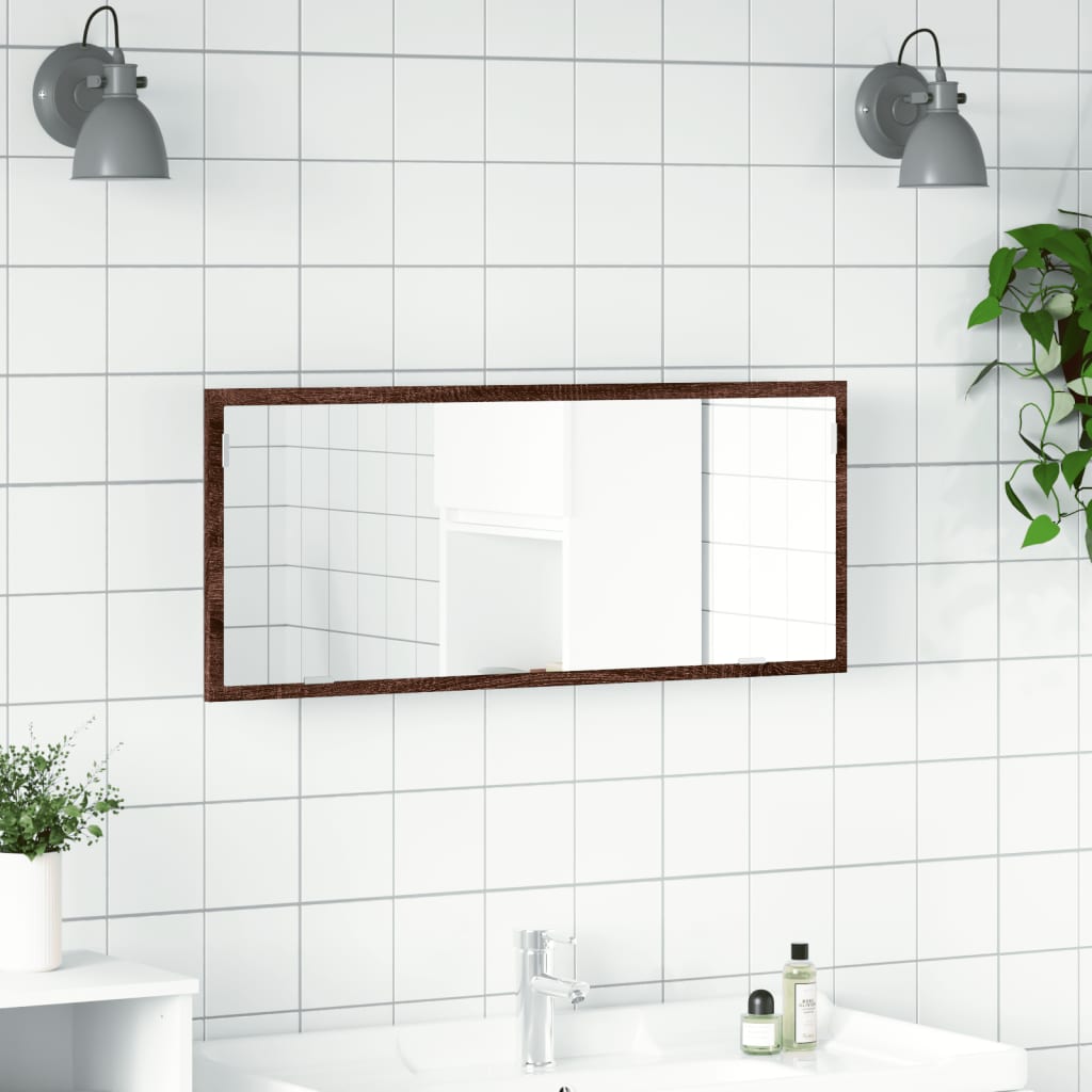 Baderomsspeil Med Led Brun Eik 100X8,5X37 Cm Konstruert Tre