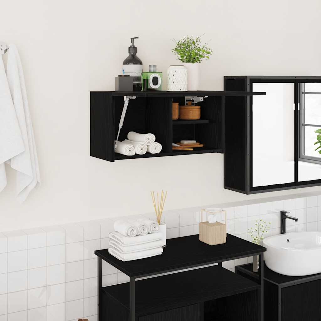 Veggskap Til Baderom Svart 60X25X30 Cm Konstruert Tre