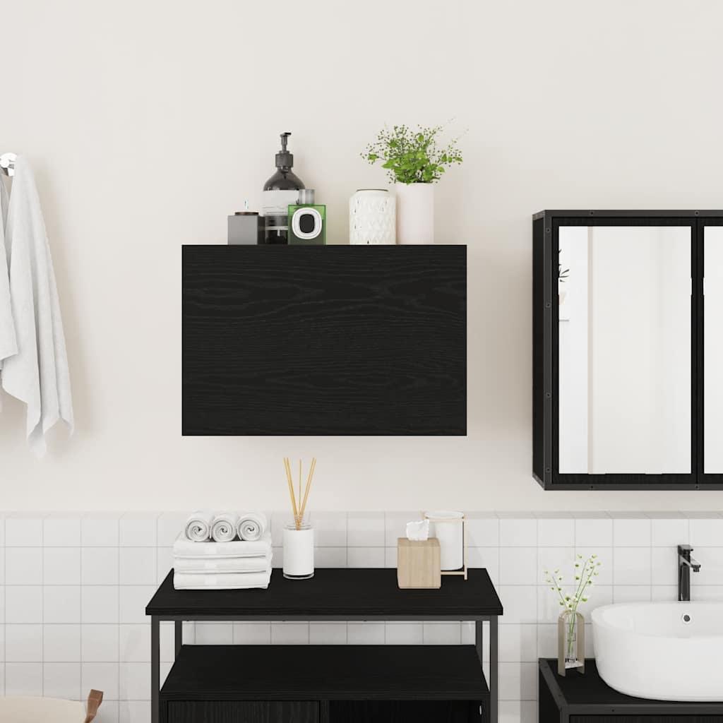 Veggskap Til Baderom Svart 60X25X40 Cm Konstruert Tre