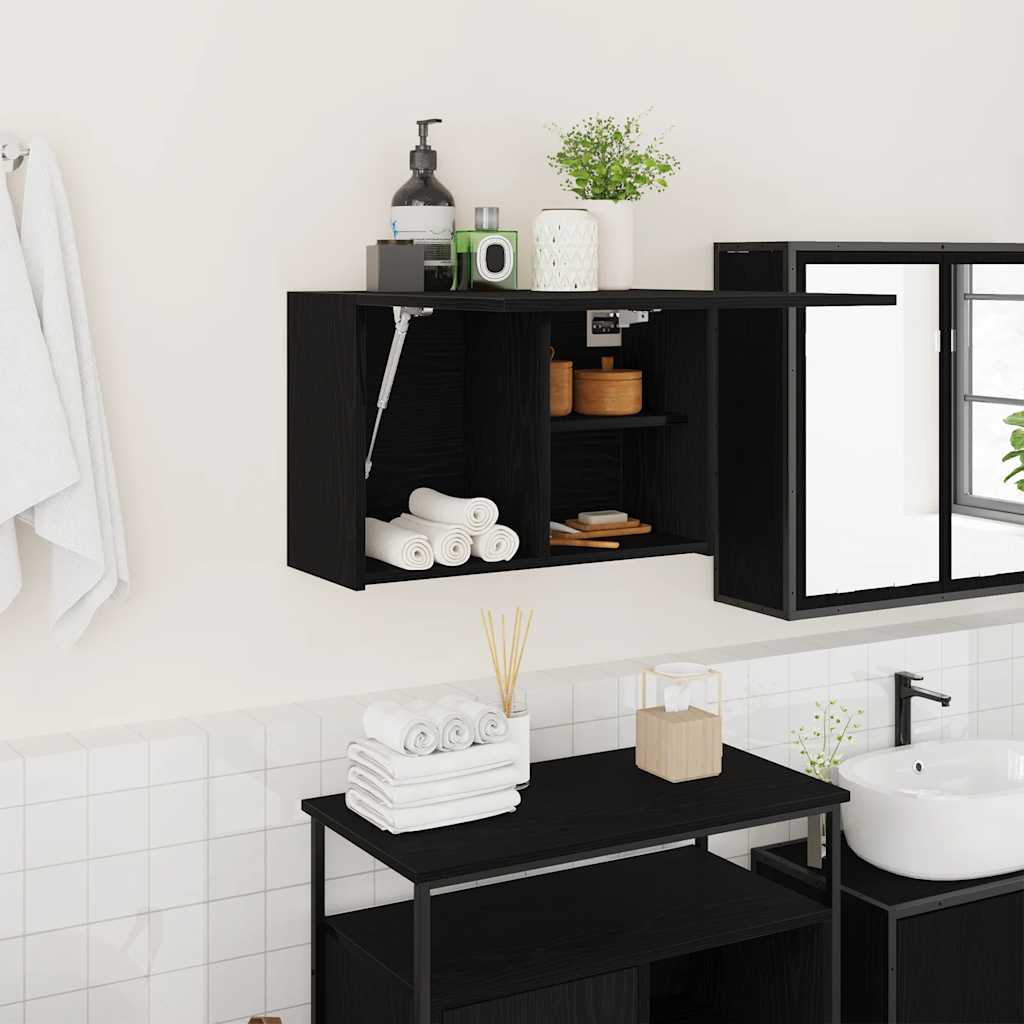 Veggskap Til Baderom Svart 60X25X40 Cm Konstruert Tre