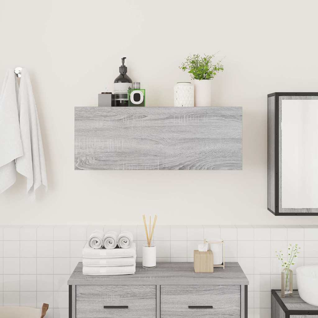Veggskap Til Baderom Grå Sonoma 80X25X30 Cm Konstruert Tre