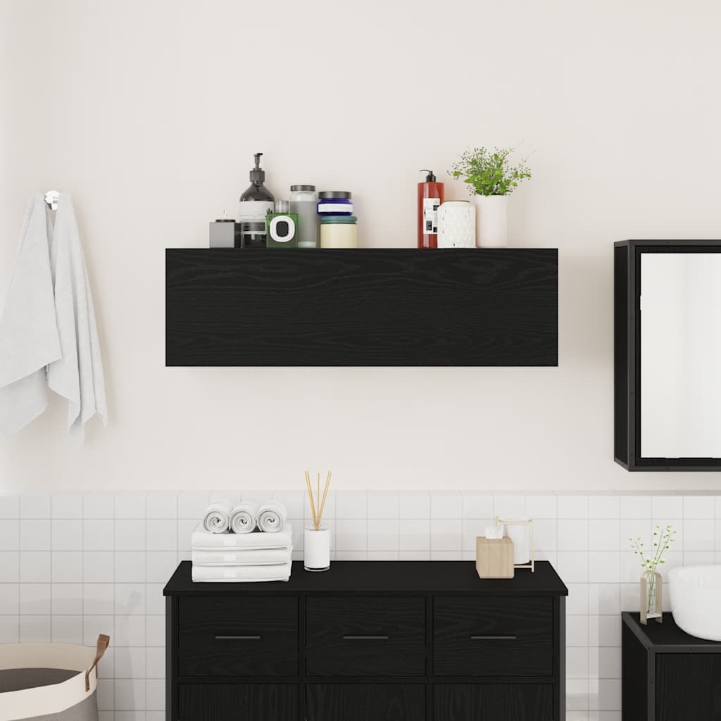 Veggskap Til Baderom Svart 100X25X30 Cm Konstruert Tre