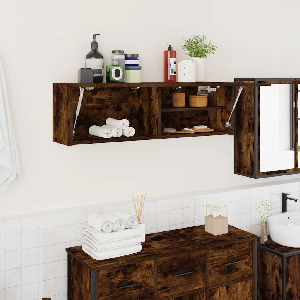 Veggskap Til Baderom Røkt Eik 100X25X30 Cm Konstruert Tre