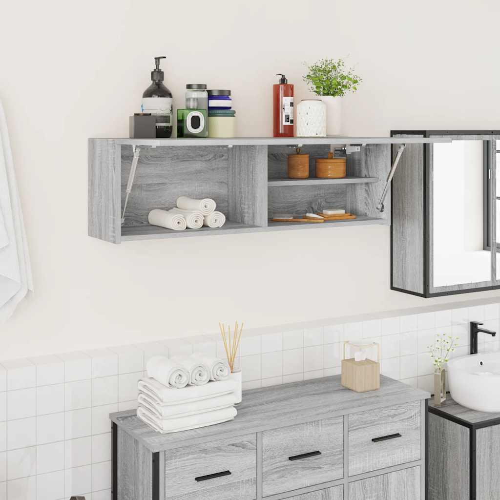 Veggskap Til Baderom Grå Sonoma 100X25X30 Cm Konstruert Tre