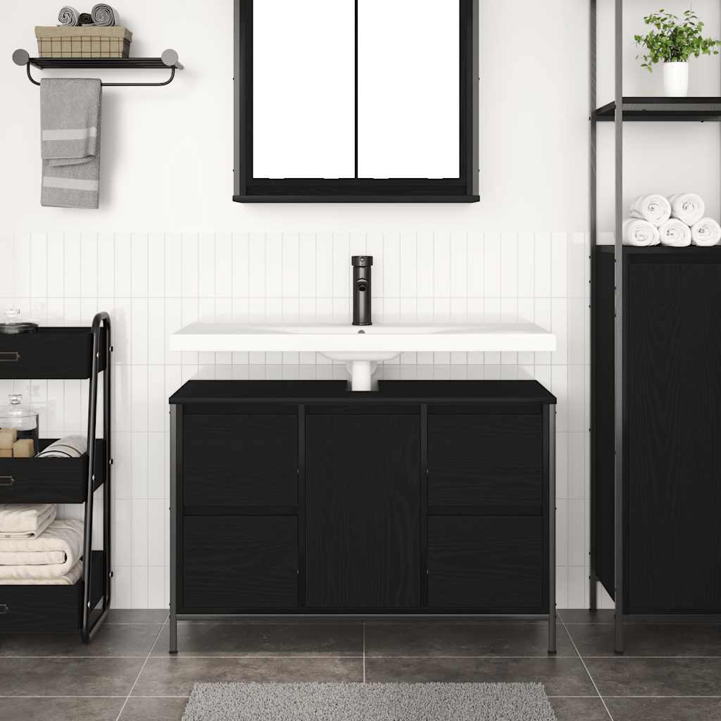 Servantskap Med Skuffer Svart Eik 90X34,5X60 Cm