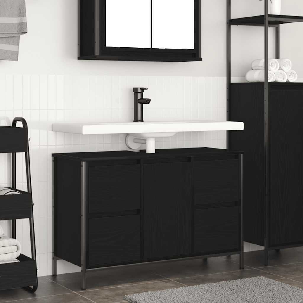 Servantskap Med Skuffer Svart Eik 90X34,5X60 Cm