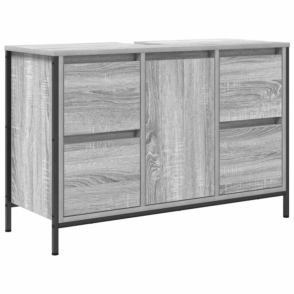 Servantskap Med Skuffer Grå Sonoma 90X34,5X60 Cm