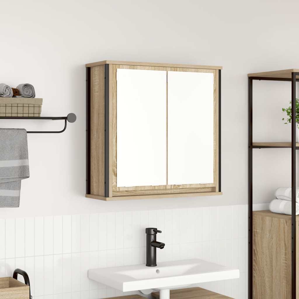 Baderoms Veggskap Med Speil Sonoma Eik 60X21X60 Cm