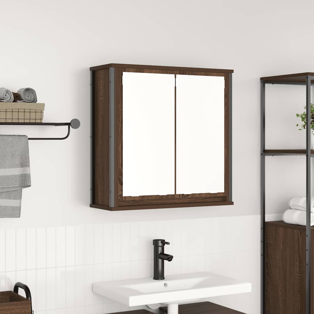 Baderoms Veggskap Med Speil Brun Eik 60X21X60 Cm