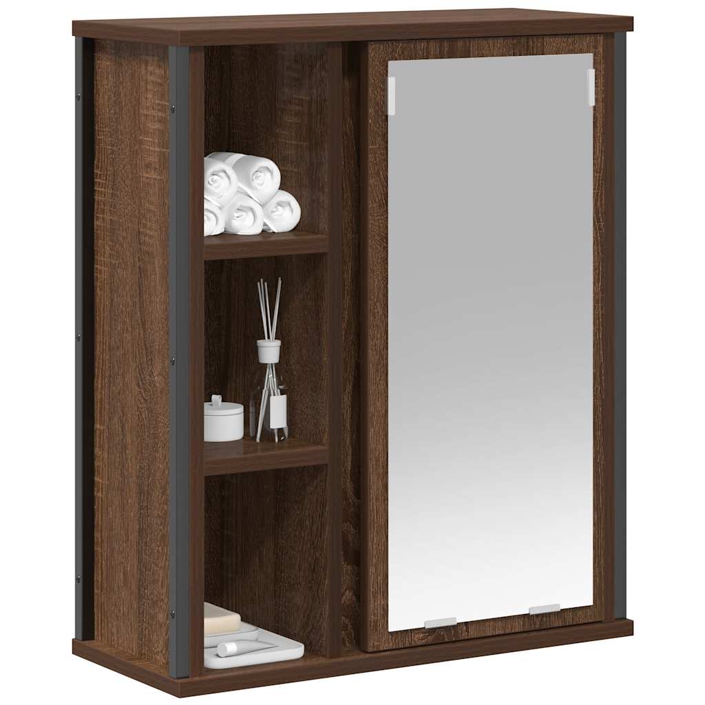 Baderoms Veggskap Med Speil Brun Eik 50X21X60 Cm