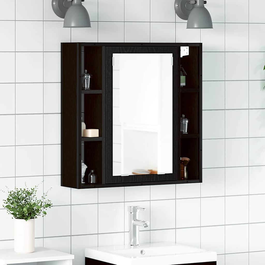 Baderomsskap Med Speil Svart Eik 60X16X60 Cm Konstruert Tre