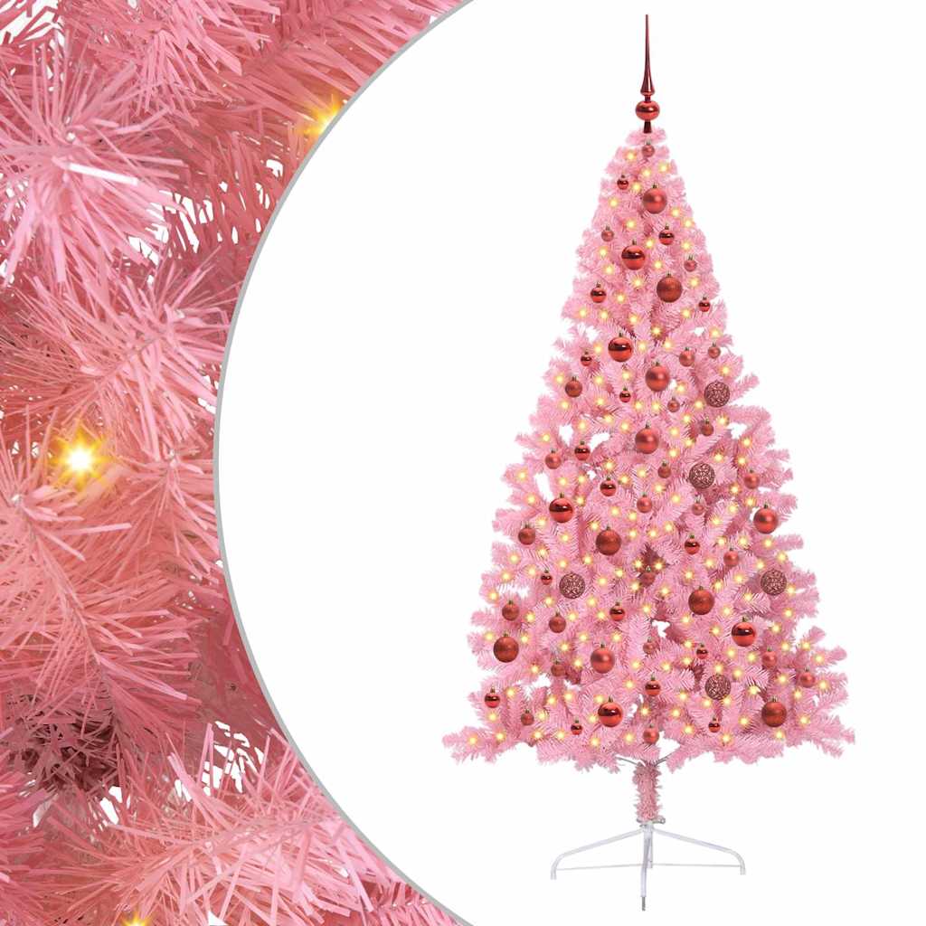 Kunstig Forhåndsopplyst Juletre Med 300 Led Rosa 180 Cm Pvc