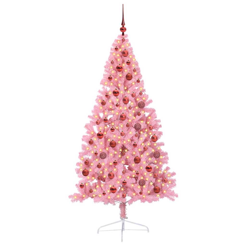 Kunstig Forhåndsopplyst Juletre Med 300 Led Rosa 180 Cm Pvc