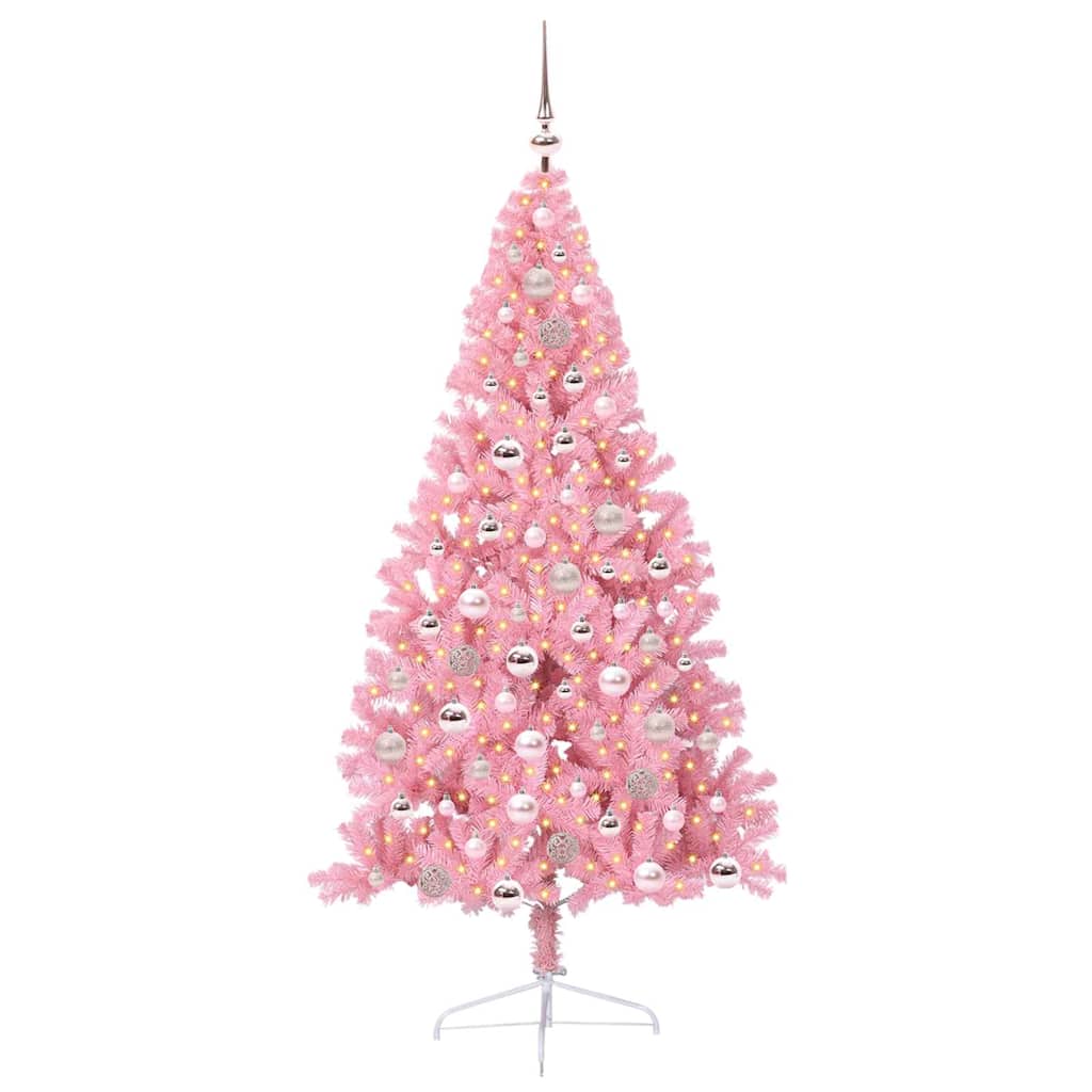 Kunstig Forhåndsopplyst Juletre Med 300 Led Rosa 180 Cm Pvc
