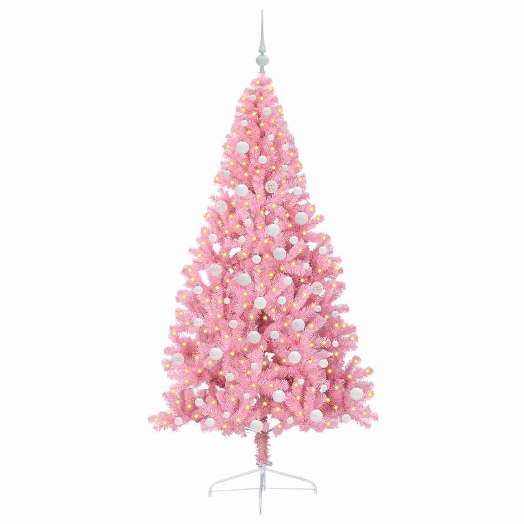 Kunstig Forhåndsopplyst Juletre Med 300 Led Rosa 180 Cm Pvc