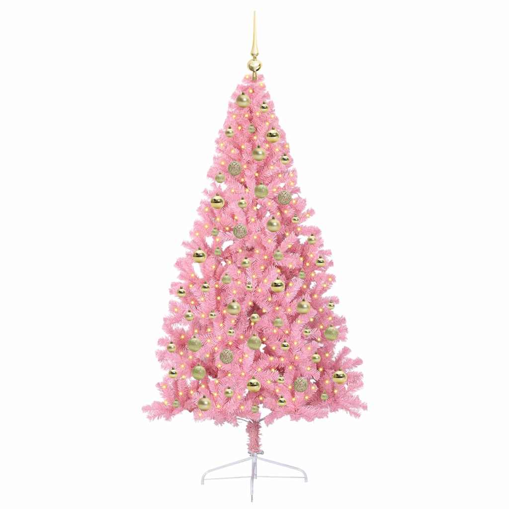 Kunstig Forhåndsopplyst Juletre Med 300 Led Rosa 180 Cm Pvc