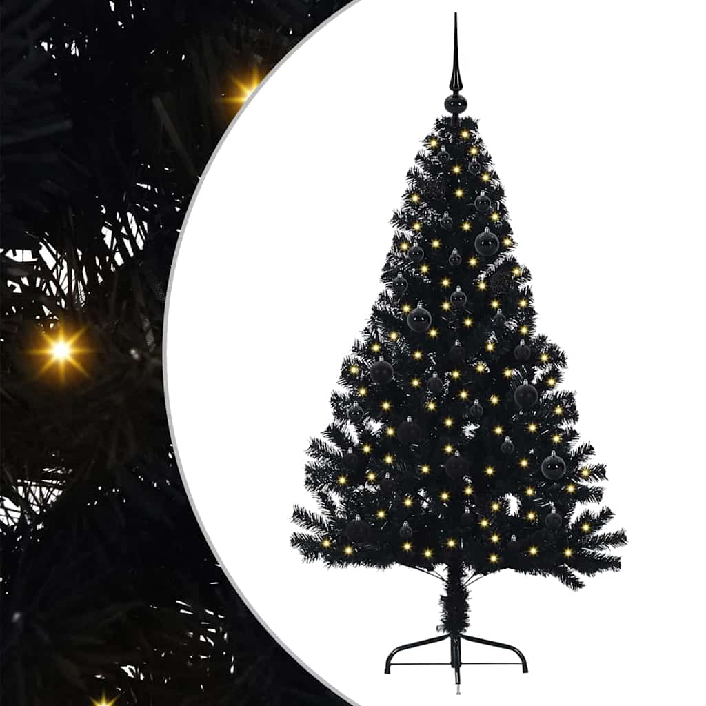 Kunstig Forhåndsopplyst Juletre Med 150 Led Svart 150 Cm Pvc