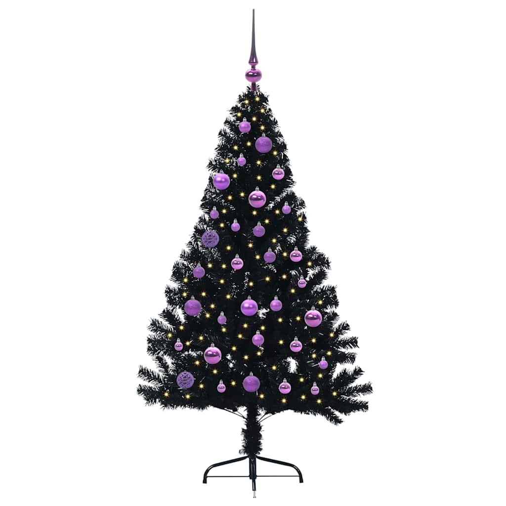 Kunstig Forhåndsopplyst Juletre Med 150 Led Svart 150 Cm Pvc