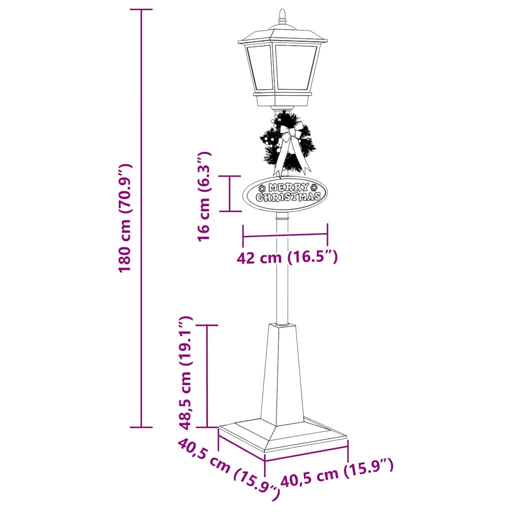 Julegatelampe Med Lanterne Med 9 Led Rød 40,5X40,5X180Cm Plast