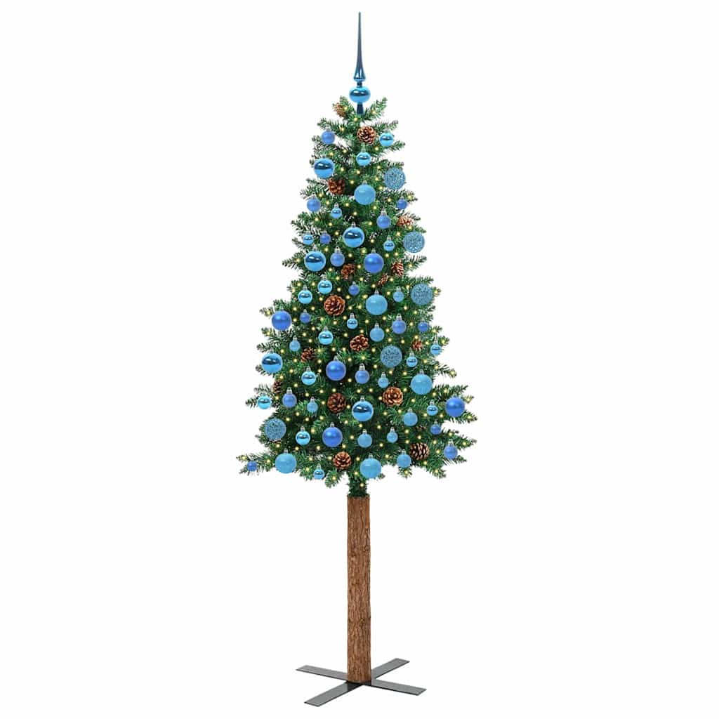Slim Juletre Med 300 Led Grønn 180 Cm Pvc Og Massivt Furu Tre
