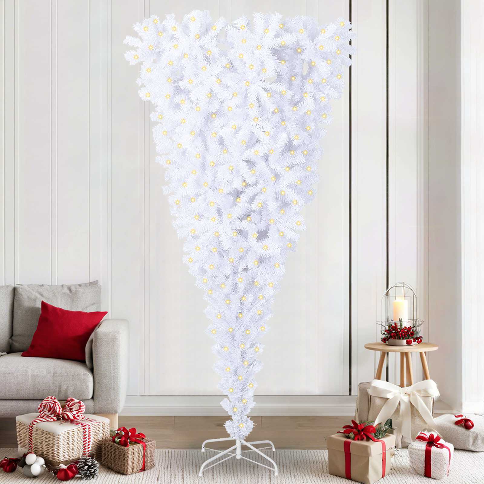 Kunstig Juletre Med 300 Led Med Stativ Hvit 240 Cm Pvc Og Stål