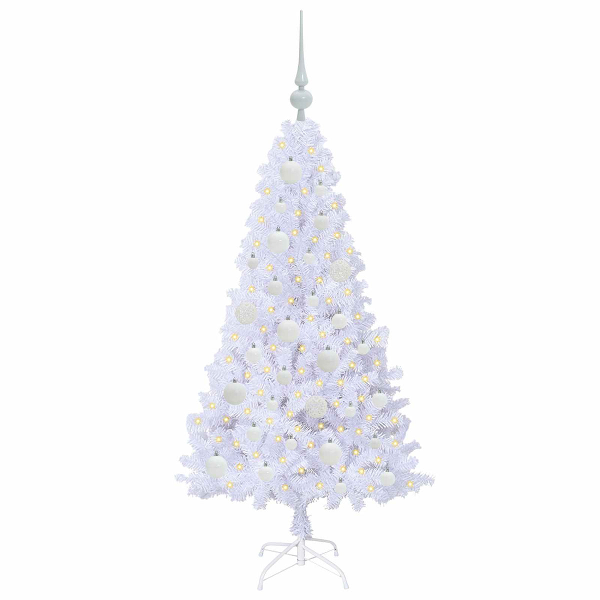 Kunstig Juletre Med 150 Led Med Stativ Hvit 120 Cm Pvc Og Stål