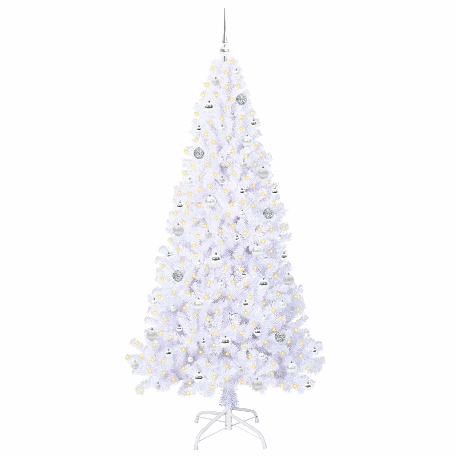 Kunstig Juletre Med 300 Led Med Stativ Hvit 210 Cm Pvc Og Stål